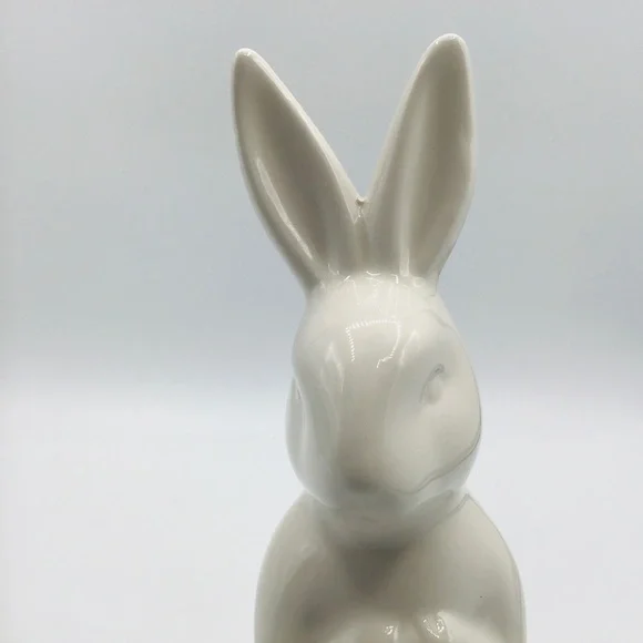 CERAMIC White Bunny Rabbit 8” Easter Spring Figure Farmhouse Decor Mantle Table - Picture 2 of 9